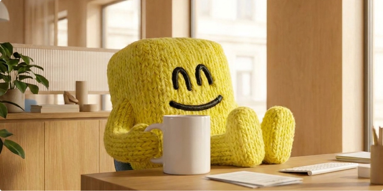 Garba resting on a desk beside a coffee mug